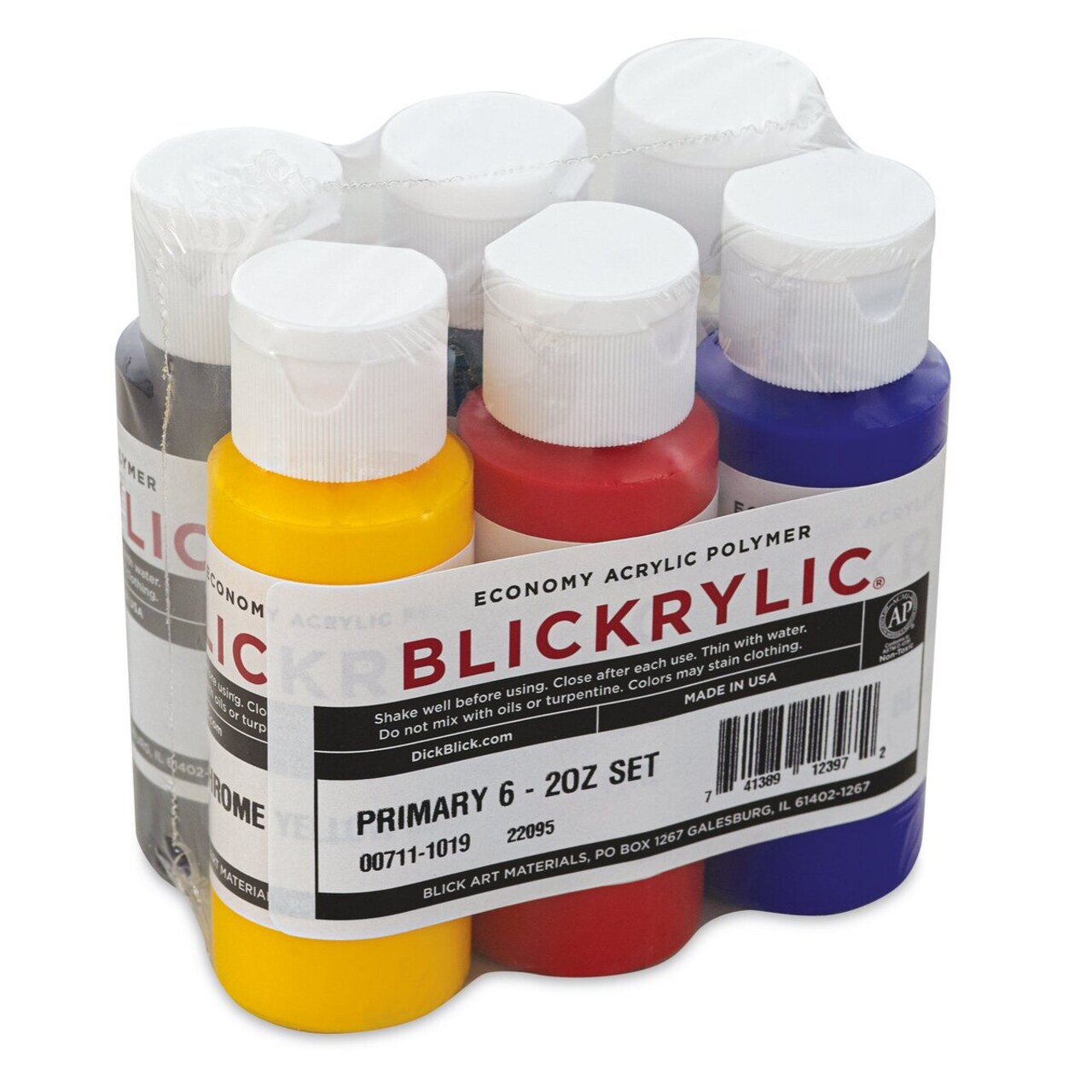 Blickrylic Student Acrylics - Primary Colors, Set of 6, 2 oz Bottles